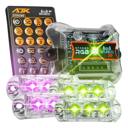 Lâmpada Led Ajk Strobo Rítmico 3.0 6w 4 Faróis Rgb + Central Fio Rgb
