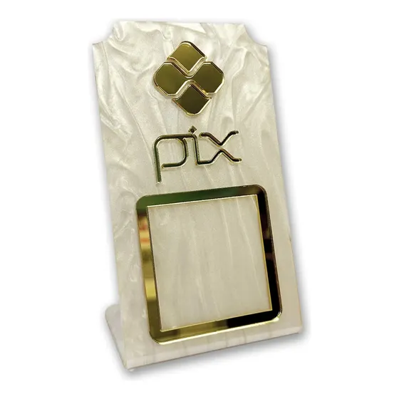 Placa Qr Code Display Mesa Balcão Acrílico Pix Marmorizado
