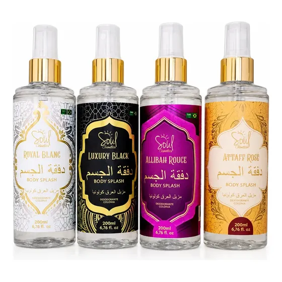 Kit Com 4 Body Splash Arabe Deocolonia Perfume Desodorante Corporal Soul Allibah Rouge Luxury Black Attaff Rose Royal Blanc 200ml