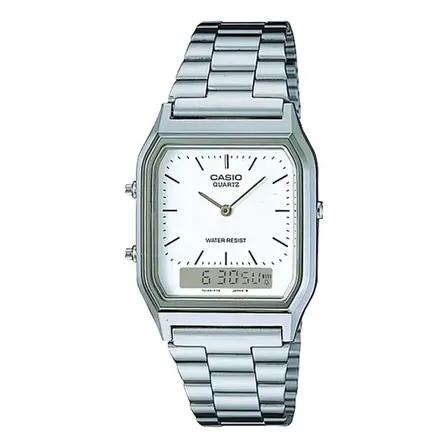 Relógio Casio Masculino Retangular Aq-230a-7dmq Prata Branco