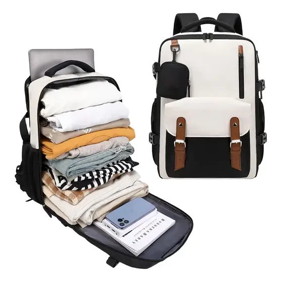 Mochila Viagem Executiva Grande Impermeável Notebook Arroz Branco Com Preto Liso Multicolor
