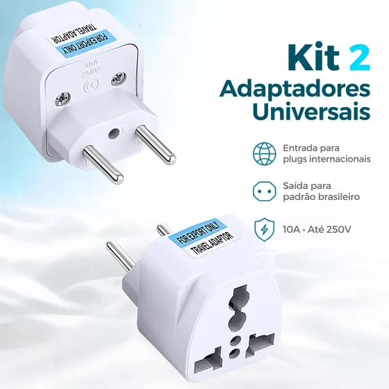 Kit 2 Adaptador Tomada Universal Brasil Uk Eua Europa 10a