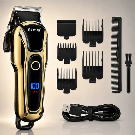 Máquina Cortar Cabelo Profissional Km-1990 Sem Fio Turbo