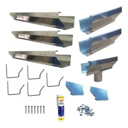 Kit Calha Telhado Beiral 3 Metros Calha Galvanizada Galvanizado / Prata