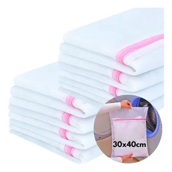Kit 12 Un Saco Lavar Roupa Delicada Maquina Com Ziper 30x40