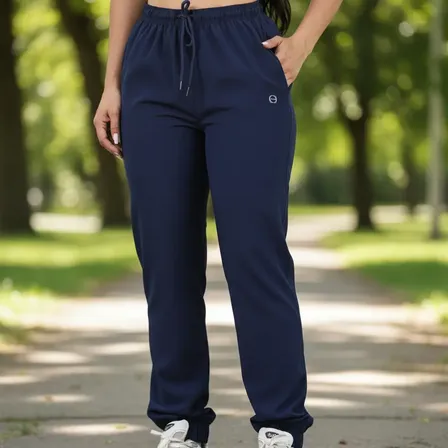 Calça Feminina Jogger Em Tactel Com Elastano Bolsos E Cordão Azul-escuro Liso G