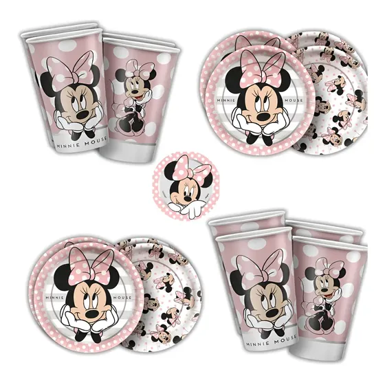 Kit Festa Minnie Mouse Rosa 16 Pratos + 16 Copos - Regina
