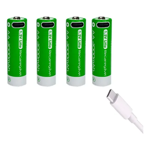 Pilha Aa Recarregável 1.5v Carga Direta Rápida Usb-c C/4 Un