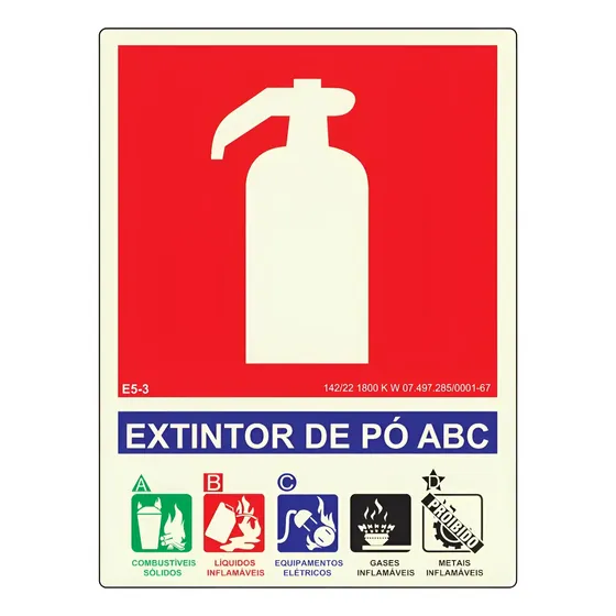 Placa Sinalização Extintor Abc 15x20 Fotoluminescente Parede