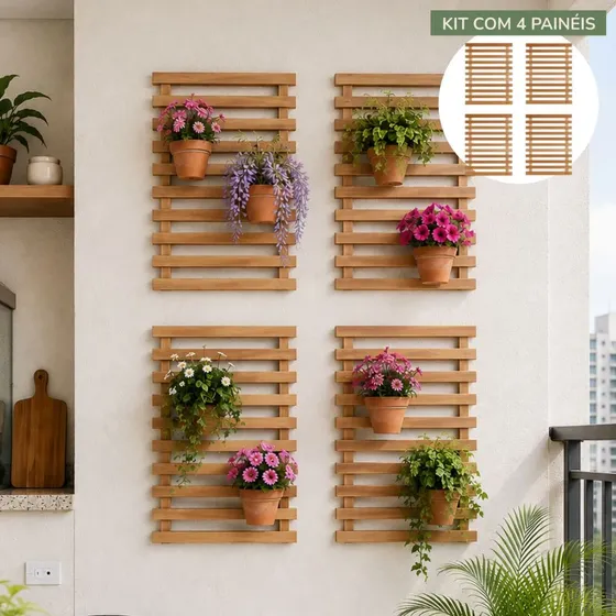Kit 4 Unid Treliça Painel Jardim Vertical Madeira Eucalipto