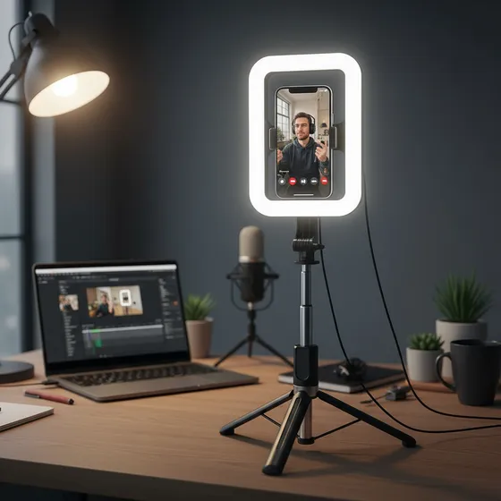 Ring Light Luminária Led Com Tripé Ajustável Suporte Celular