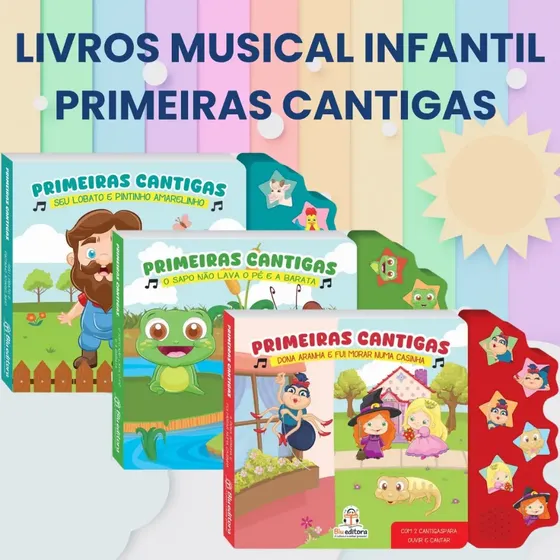 Kit 3 Livro Musical Primeiras Cantigas Infantil Com Som Blu Editora