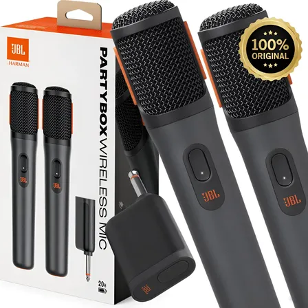Microfone Sem Fio Jbl Partybox Profissional Duplo Dinâmico