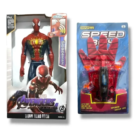 Boneco Homem Aranha 30cm + Luva Homem Aranha Lança Teia