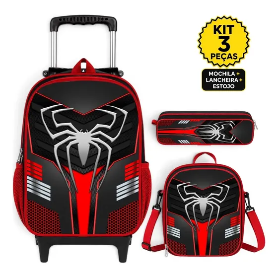 Kit Mochila Escolar Infantil De Rodinha - Menino- Aranha