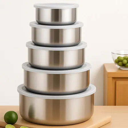 Jogo Conjunto Potes Com Tampa Hermetico Em Aço Inox De 5 Pçs Prateado