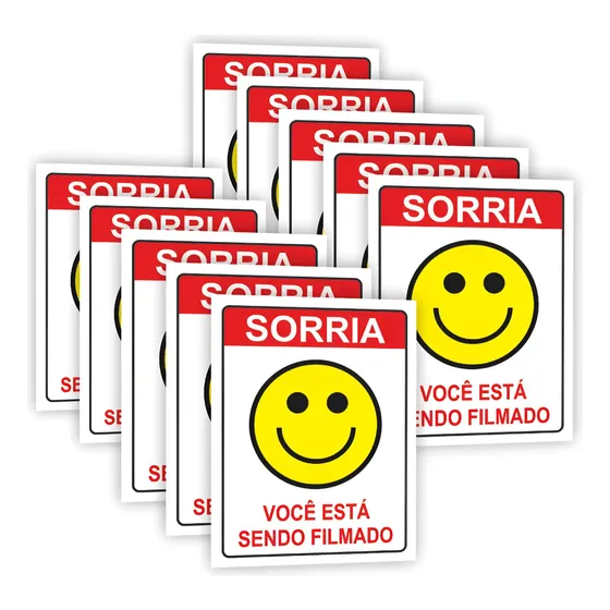 Kit 10 Placas Sorria Você Está Sendo Filmado Com Dupla Face