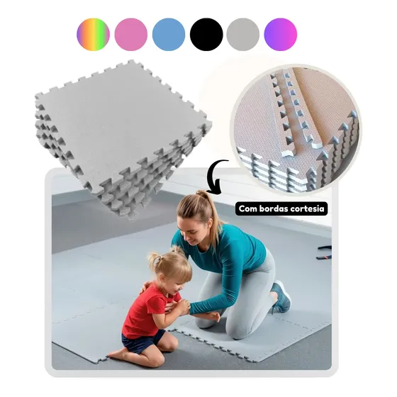 Kit 8 Tapete Tatame Eva Linha Premium Com Borda 50x50 10mm