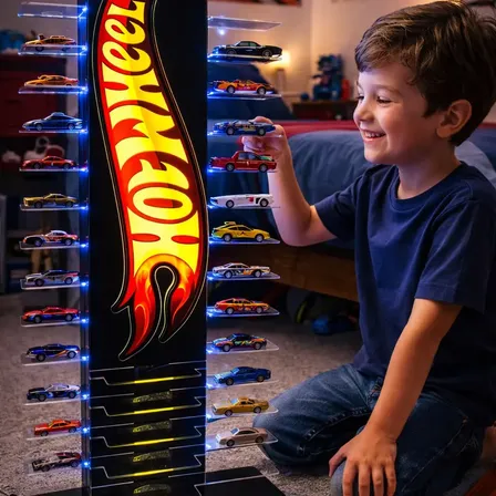 Expositor Com Led Hotwheels Parede Colecionador Tecno Art