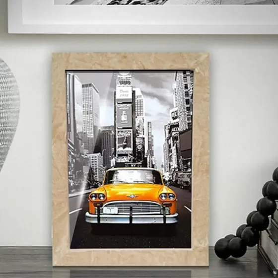 Porta Retrato 20x30 Com Vidro Moldura Bege Marmorizado Luxo