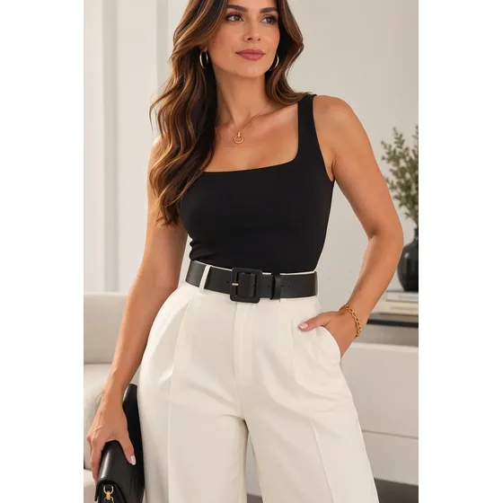 Cinto Feminino Largo 4 Cm Com Fivela De Metal Encapada Chic