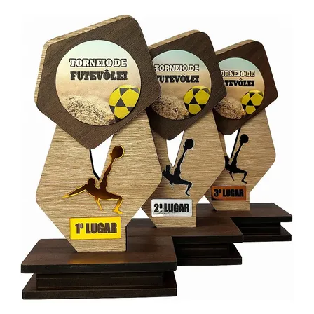 Kit 6 Troféus Futevôlei Design Premium Mdf E Acrílico 20cm
