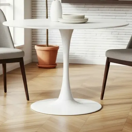 Mesa De Jantar Saarinen Tulipa Redonda 80cm Tampo Em Mdf Branco