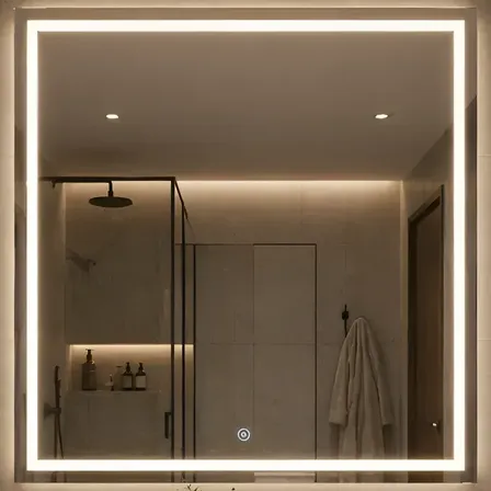 Espelho Quadrado 70x70 Led Touch 3 Cores Touch Salão Jateado 3 Cores
