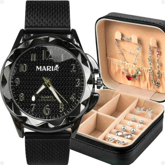 Relogio Feminino Prova Dagua + Porta Joia + Colar + Pulseira