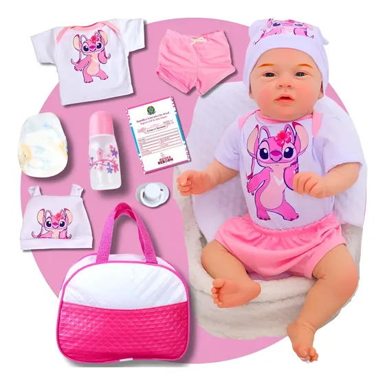Boneca Bebê Reborn Mary Realista Com Kit Bolsa Maternidade