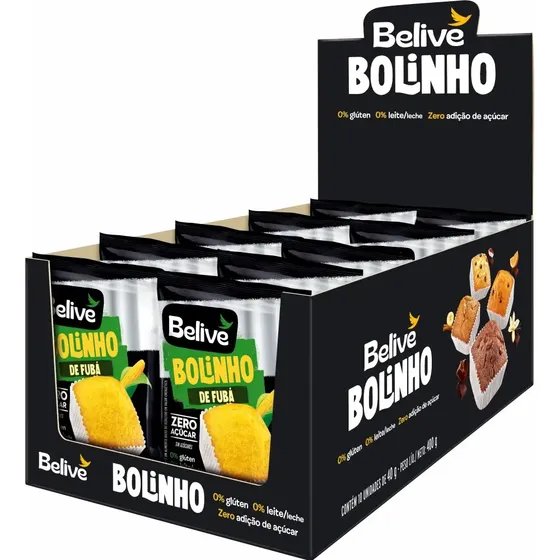 Kit 10 Bolinhos Fubá Sem Açúcar Sem Glúten Sem Leite Belive