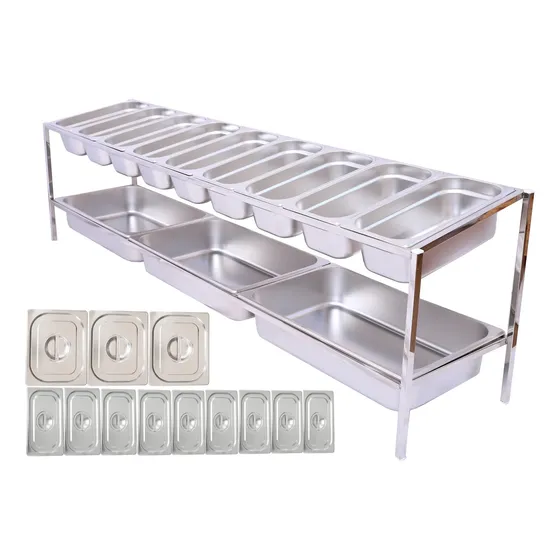 Condimentadora Inox 3 Gn 1/1 + 9 Gn 1/3 100 Mm Com Tampas Inox
