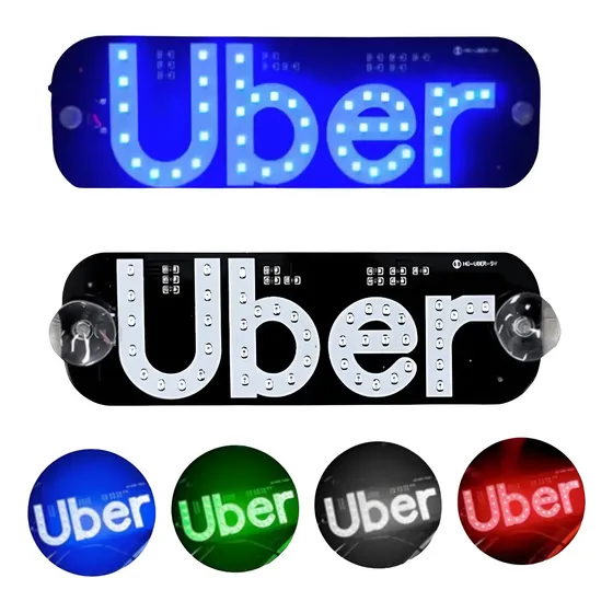 Placa Uber Ventosa Led Identificação Motorista Aplicativo