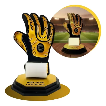 Troféu Melhor Goleiro Mdf Acrílico Dourado C/impressão Látex