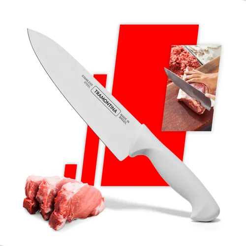 Faca Carne 8 Chef Cabo Branco Tramontina Premium Açougueiro Branco