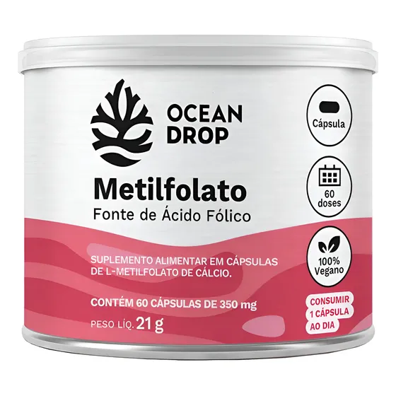 Metilfolato De Cálcio Ocean Drop Ácido Fólico 500mcg Vit B9