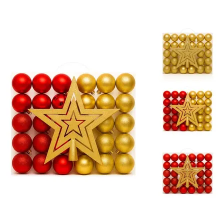 Kit 60 Bolas Natal Lisas/foscas/glitter C/ Ponteira Enfeite Vermelho E Dourado Lisa/fosca/glitter