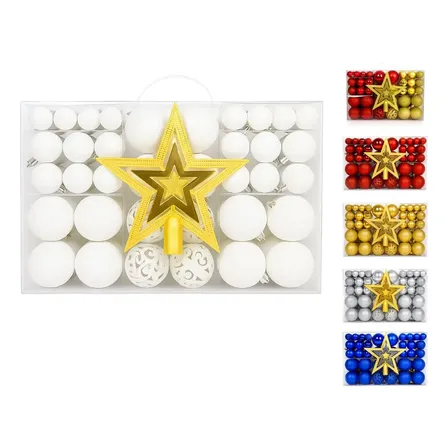 Kit 100 Bolas Natal Lisas/foscas/glitter C/ Ponteira Enfeite Branco