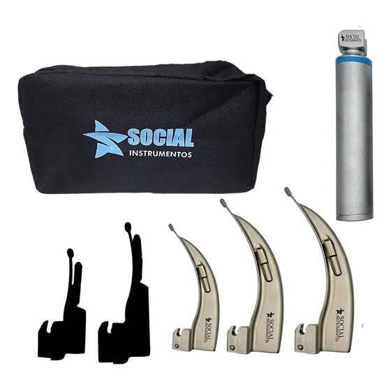 Kit Laringoscópio Com Cabo + 3 Lâminas Curvas Macintosh