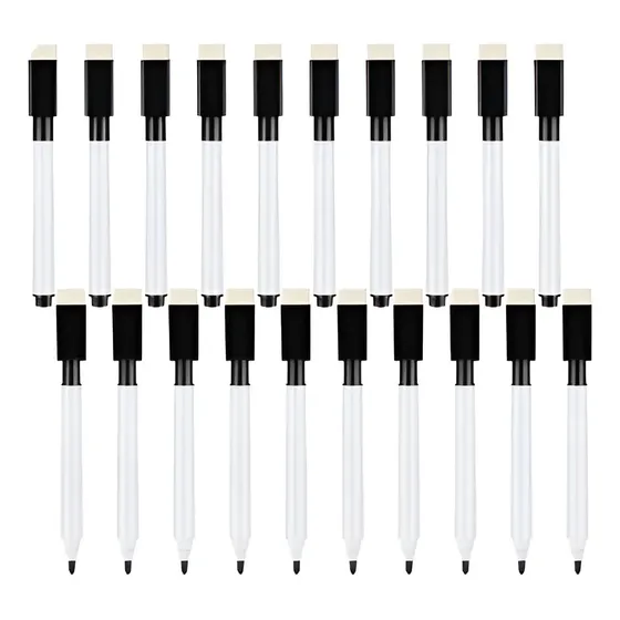 100 Canetas Preto Para Quadro Branco Com Apagador E Imã