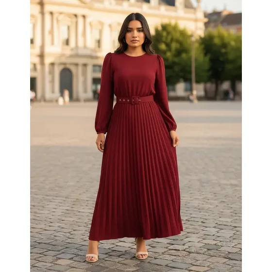 Vestido Longo Festa Saia Plissada Moda Evangelica Premium