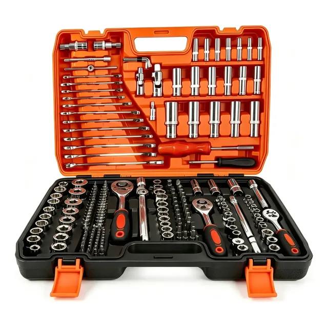 Kit 216 Peças Soquete Chave Catraca Aço Cr-v Profissional Vermelho