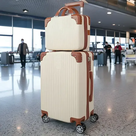 Mala De Viagem Blogueira 23kg Com Frasqueira Blacklions Bege Listras