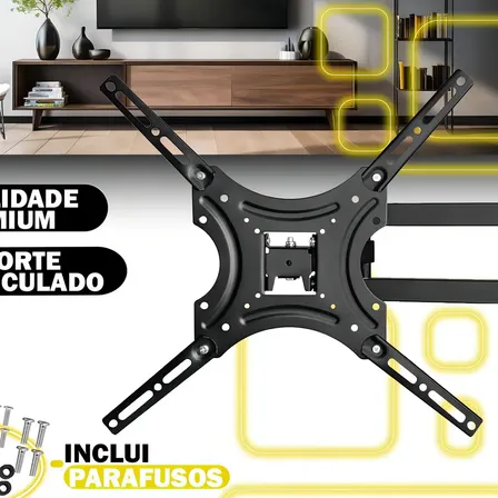 Suporte De Tv Articulado Parede 32 A 55 Pol Até 22kg Tv Led Oled Smart + Parafusos Preto Preto