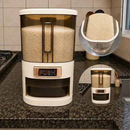 Dispenser De Grãos 5kg Copo Medidor Organizador Alimentos Bege Transparente