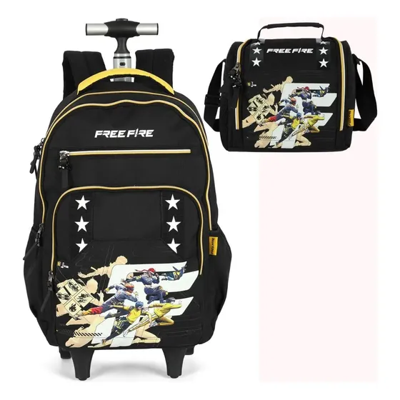 Kit Mochila Com Rodinhas Free Fire Lancheira Mc49785ff