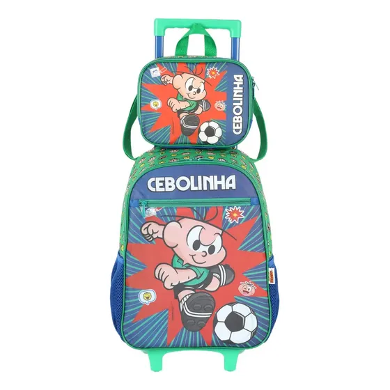 Kit Mochila Rodinhas Lancheira Ic42472mn Turma Da Monica Verde Liso