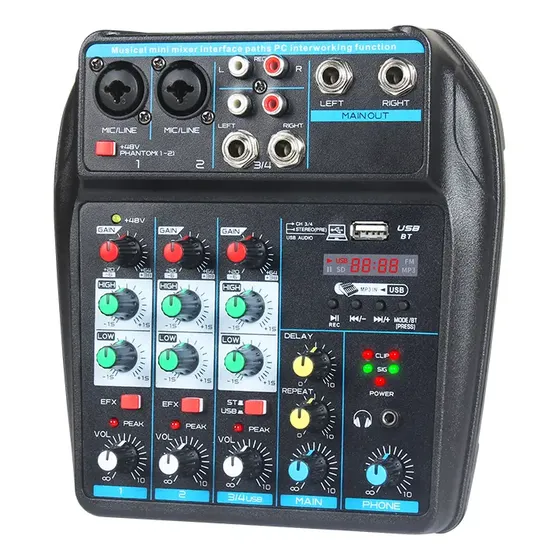 Mesa De Som 4 Canais Digital Mixer Bluetooth Usb Mp3 Player