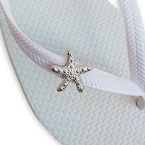 Pins Praia Níquel Pingente Para Chinelo Havaianas Kit 2 Unid Níquel - Estrela Do Mar Praia