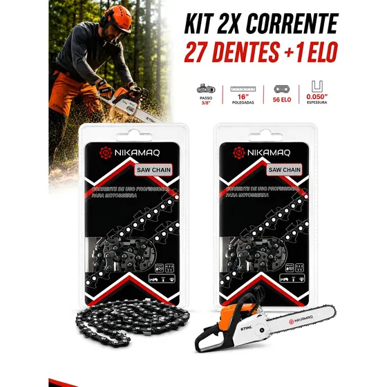 Kit 2 Corrente 27+1 Dente Para Motosserra Sthil Ms250 Ms025